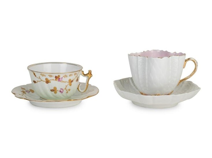 Two Continental Porcelain Moustache Cups and Saucers