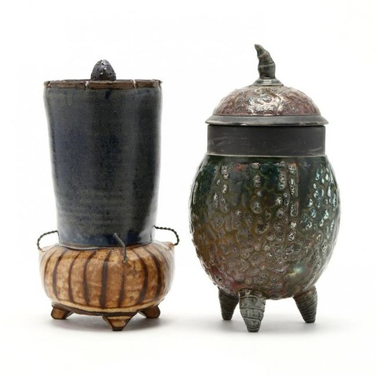 Two Covered and Footed Studio Pottery Vases