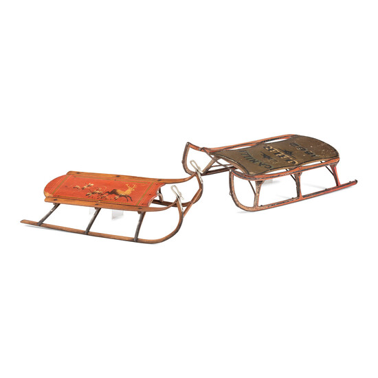 Two Paint Decorated Wood Sleds