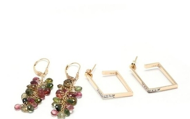 Two Pairs 14KT Gold Gemstone Earrings