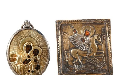 Two Russian Miniature Gilt Silver Icons.
