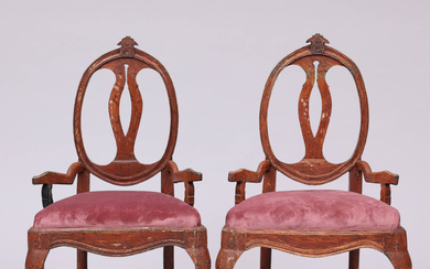 Two rococo armchairs, later part of the 17th century, possibly Hälsingland.