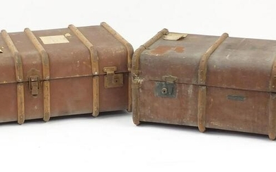 Two vintage wooden bound travelling trunks, 32cm H x