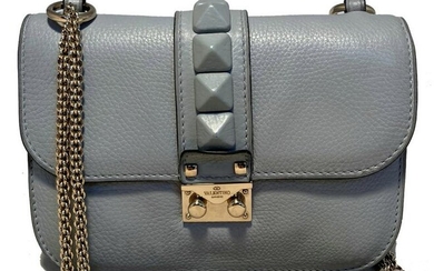 Valentino Gray Leather Glam Lock Rockstud Shoulder Bag