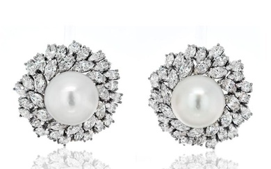 Van Cleef & Arpels 18K White Gold Pearl Diamond Bombe Earrings