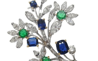 Van Cleef & Arpels VCA Diamond Emerald Natural No Heat Burma Sapphire Platinum Brooch w/ GIA Reports