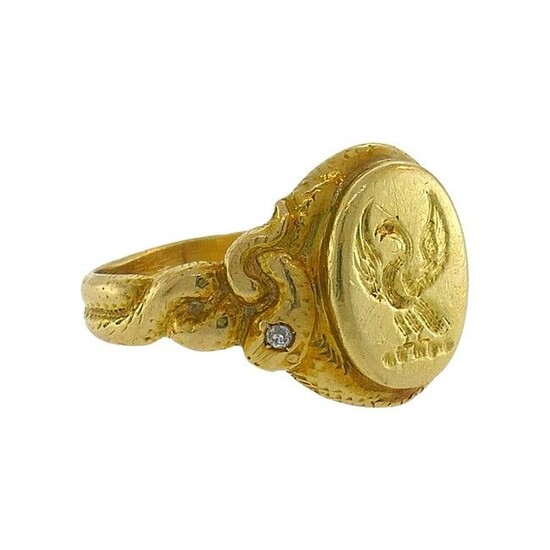 Victorian Diamond Yellow Gold Signet Ring