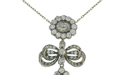 Victorian NECKLACE Diamond Pendant in Silver 14k Gold Antique Estate Jewelry