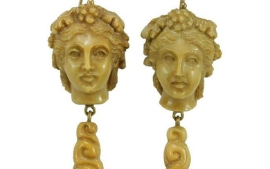 Victorian lava cameos 14K gold dangle earrings