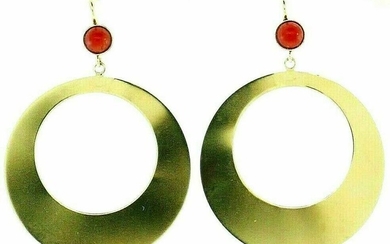 Vintage 14k Yellow Gold Coral Circle Earrings