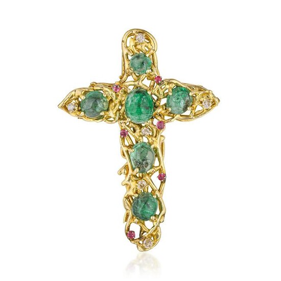 Vintage Emerald Cross Pendant