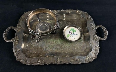Vintage Mixed Lot Of Silver Plated Tray - Food Warmer - Bird Dish