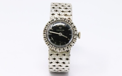 Vintage Omega 18Kt White Gold Diamond Watch.