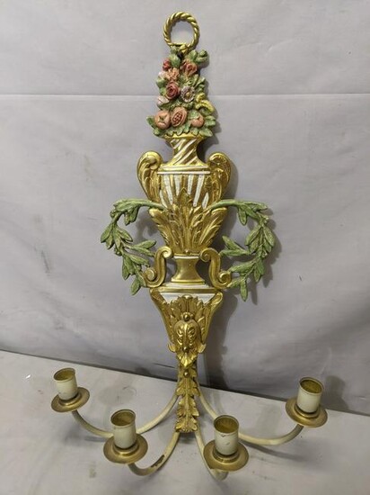Vintage Painted Brass 4 Candle Wall Sconce