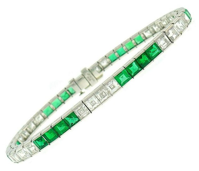 Vintage Platinum Tennis Line BRACELET Diamond Emerald