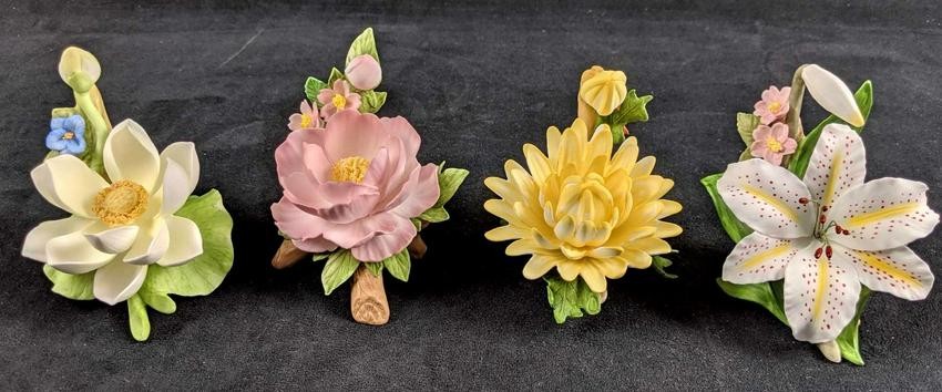 Vintage Porcelain Limited Edition Flower Set Of Four A