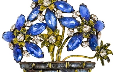 Vintage Sandor Sterling Silver & Rhinestones Floral Brooch