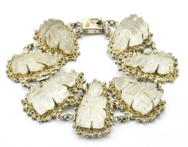 Vintage Silver Rock Crystal Ganesh Buddha Bracelet