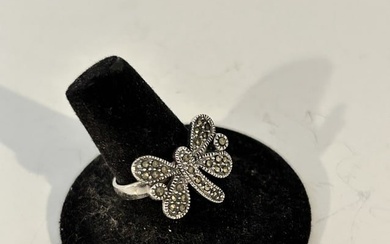 Vintage Sterling Silver marcasite butterfly Ring sz 8.5