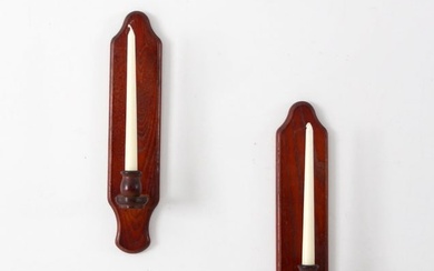 Vintage Wood Candlestick Wall Sconces Pair