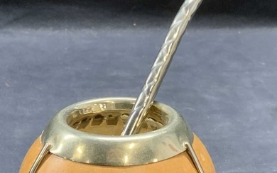 Vintage Yerba Mate Gourd Cup & Straw