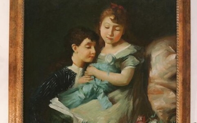 W. MORONI: Two Children - Oil on Canvas