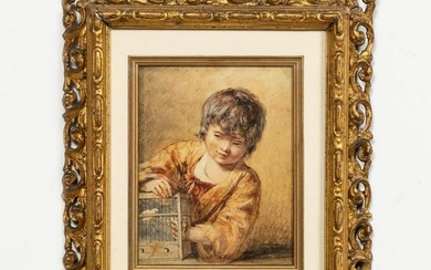 WILLIAM HENRY HUNT, CHILD WITH BIRD, WATERCOLOR