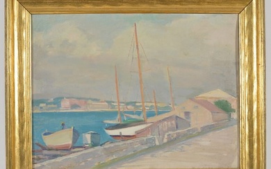 W.J. Engstrom. 1937. Middle Road (?) Bermuda. Oil painting on canvas board. Signed and dated lower