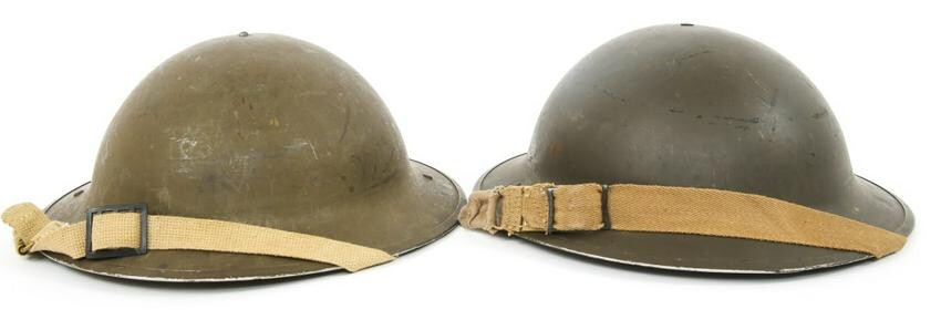 WWII CANADIAN MK I BRODIE COMBAT HELMETS LOT OF 2
