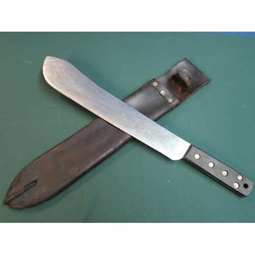 WWII period machete, the 14 inch blade with swollen point st...