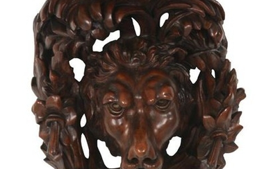 Walnut Figural Carved Lion Wall Shelf