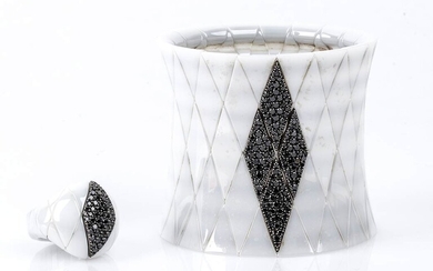 White ceramic and black diamonds ring and bracelet - by...