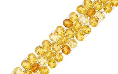 Wide Gold, Citrine and White Sapphire Bracelet