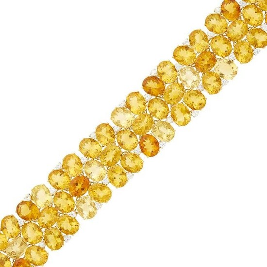 Wide Gold, Citrine and White Sapphire Bracelet