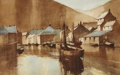 William Eyre, British 1891-1979- Polperro, Cornwall; watercolour and on paper, signed lower left 'W. Eyre', 36 x 53.8 cm (ARR)