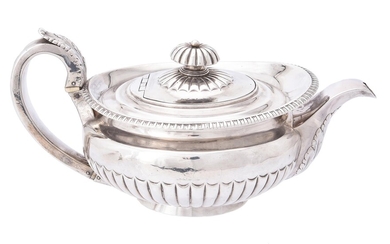 Y A George IV silver circular tea pot by William Knight II