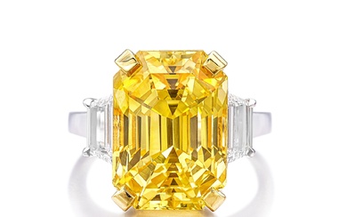 Yellow Sapphire and Diamond Ring | 15.10克拉 天然「斯里蘭卡」未經加熱黃色剛玉 配 鑽石 戒指