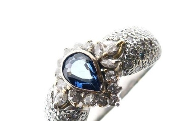 Yellow metal, sapphire and diamond dress ring, the pendeloque-cut...