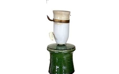 grand pied de lampe en verre design, signé dans le fond WB-Danmark, vase H-41 cm,...