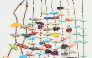 Collection of Native American Fetish Necklaces Including Sterling Silver Clasps