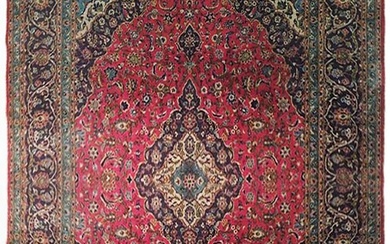 10 x 14 Red Semi-Antique Persian Kashan Rug