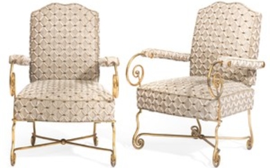 A PAIR OF FRENCH GILT-METAL FAUTEUILS, MID-20TH CENTURY