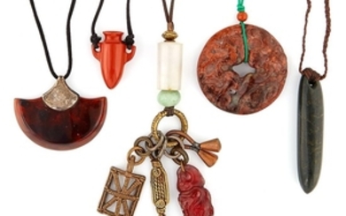 Group of Glass and Metal Pendants and Necklaces