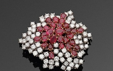 Prachtvolle Rubin Diamantbrosche 18 ct. Weiß und G…