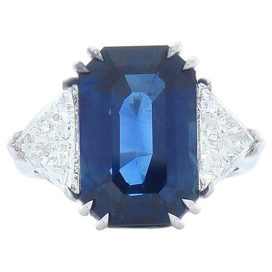 10.50 Carat Emerald Cut Blue Sapphire and Trillion