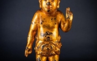 Arte Cinese An iron gilt lacquered standing figure of