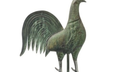 A MOLDED COPPER AND ZINC ROOSTER WEATHERVANE, AMERICAN, LATE 19TH CENTURY