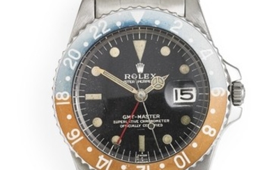 Rolex: A gentleman's wristwatch of steel. Model GMT Master ''Gilt'', ref. 1675. Mechanical COSC movement with automatic winding, cal. 1560. 1963.