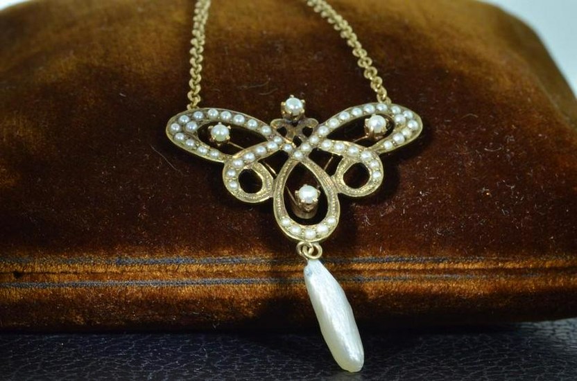 14 KT Yellow Gold Seed Pearl Necklace