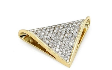 14K 2 Tone Gold Pave Diamond Triangular Slide Pendant
